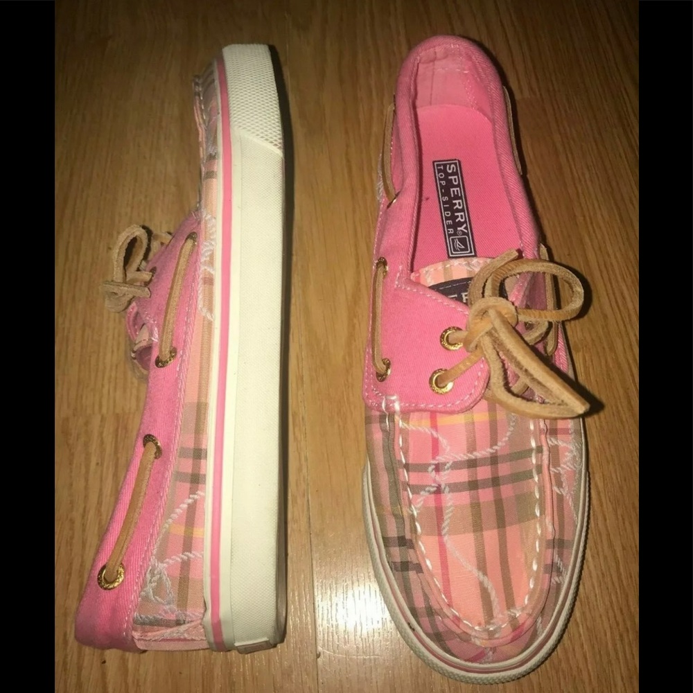 SPERRY 6 M Top-Sider Boat Shoes Pink Plaid Lasso
